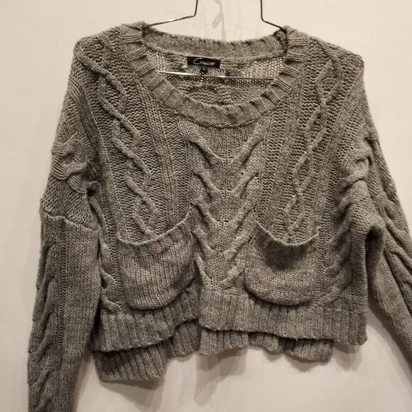 Cecico Silver Gray Chunky Cable Knit Sweater Oversized Size L - Picture 3 of 9